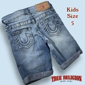 True Religion Children’s Cuffed Long Denim Jean Shorts Medium Wash  Size 5